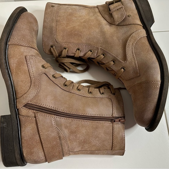 Material Girl Suede Lace up with Buckle Boots. Size 10 Color Congac - Picture 1 of 9